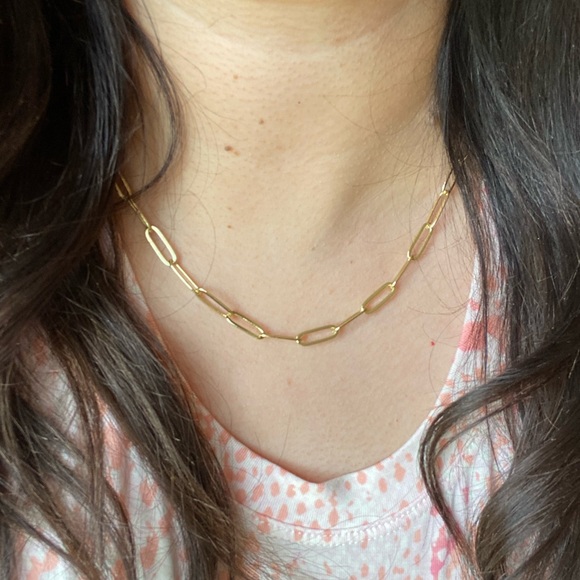 14K Gold Plated Large Paperclip Chain Necklace - Picture 1 of 7